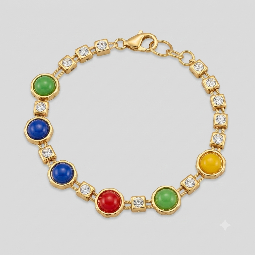 Gold-Tone Multicolor Cabochon & Crystal Charm Bracelet