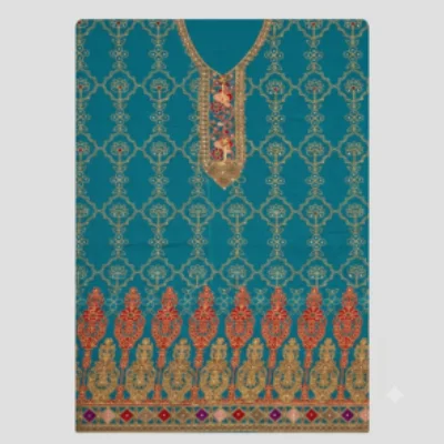 Elegant Sea Green Embroidered Transparent Coat with Gold & Red Zari Work (Coat Only)