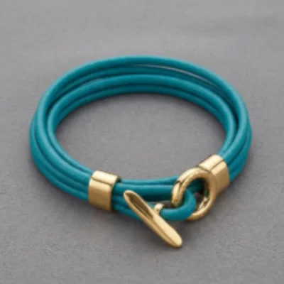 ElegaChic Turquoise Leather Multi-Strand Bracelet with Gold Toggle Clasp