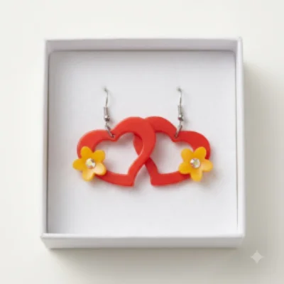 Red Heart & Yellow Floral Acrylic Drop Earrings