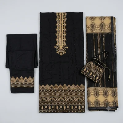Elegant Black Embroidered 3-Piece Suit with Pearl Work and Lining