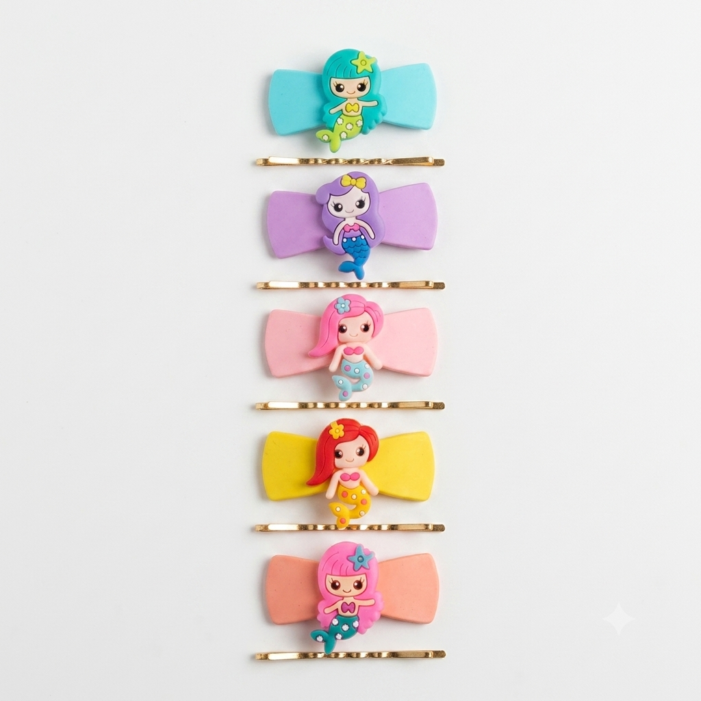Kids Cartoon Mermaid Hair Clip & Bobby Pin Set - 10 Pieces