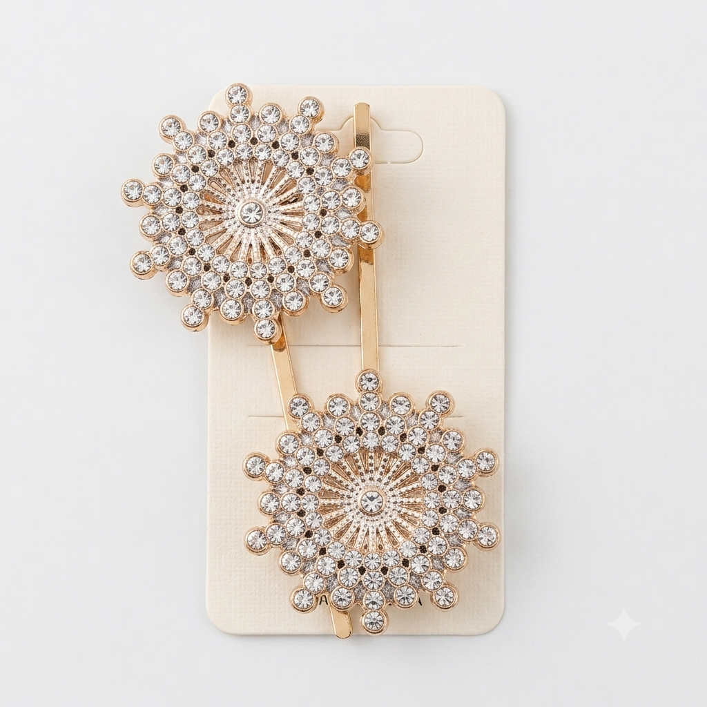 Luxury Gold Rhinestone Sunburst Hair Pins - Pair of 2