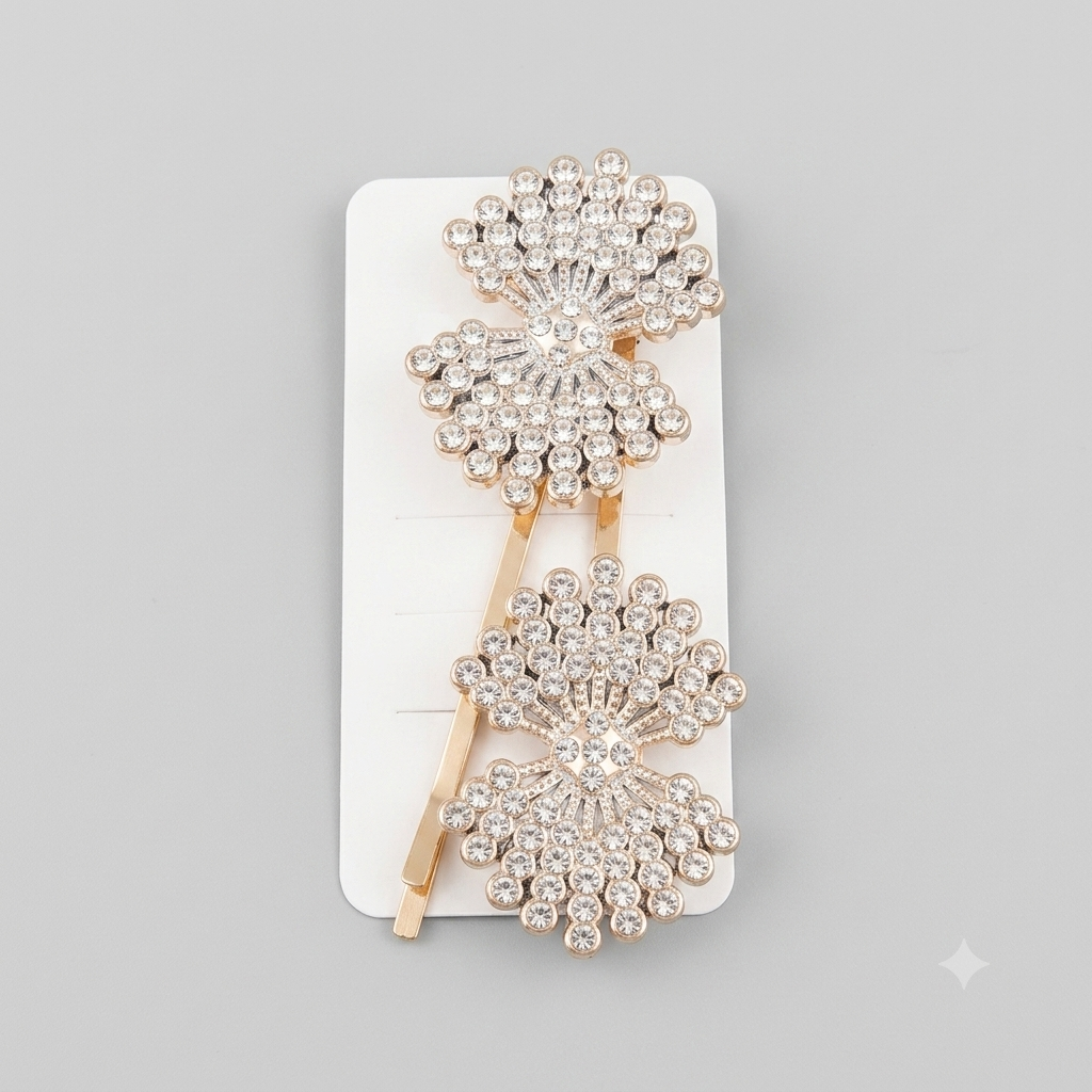 Luxury Gold Rhinestone Bow-Fan Hair Pins - Pair of 2