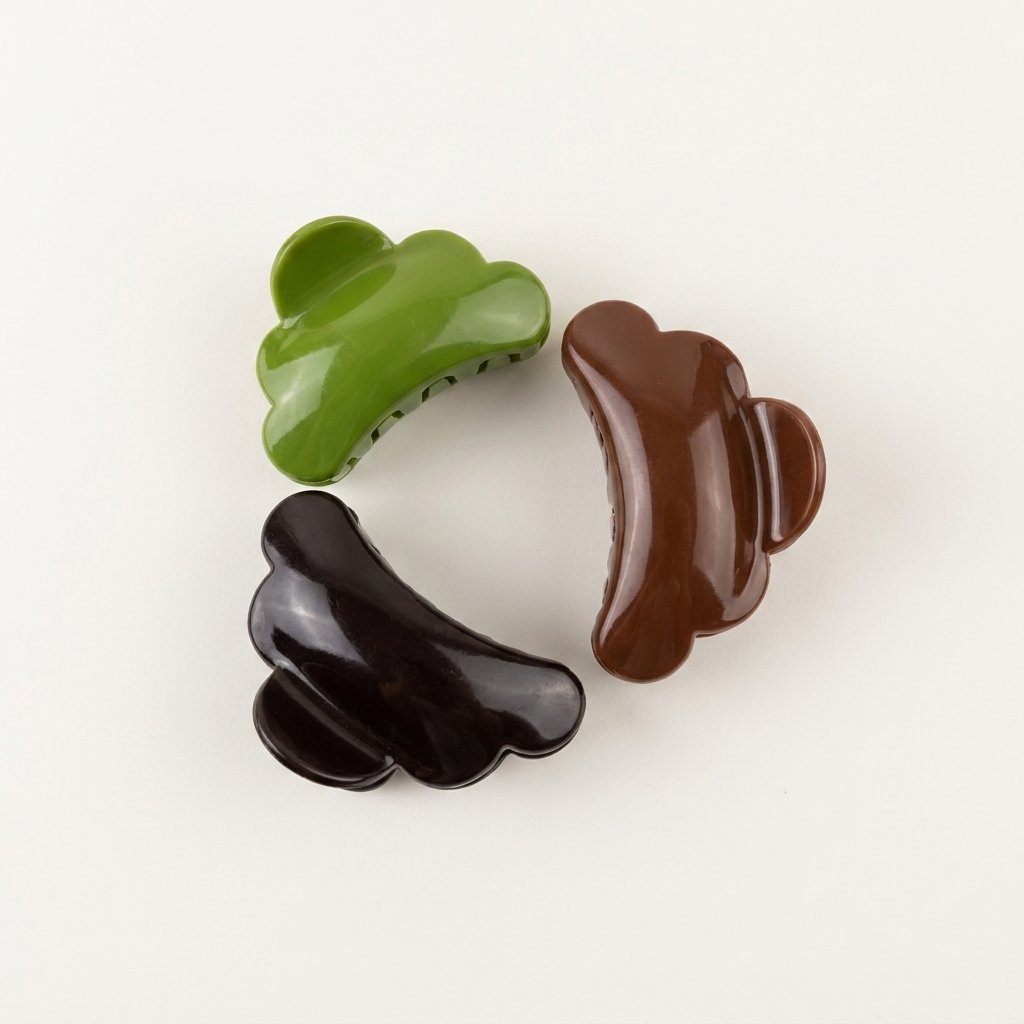 Premium Glossy Hair Claw Clips Set for Women - Pack of 3 (Mehendi Green, Medium Brown & Dark Brown)