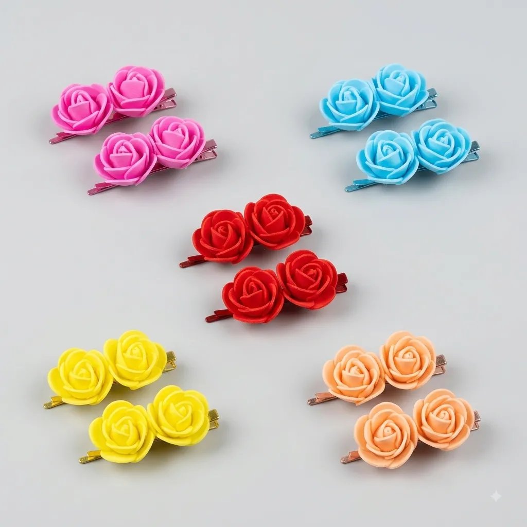 Mini Rose Flower Hair Pins Set for Girls & Kids - Pair of 2