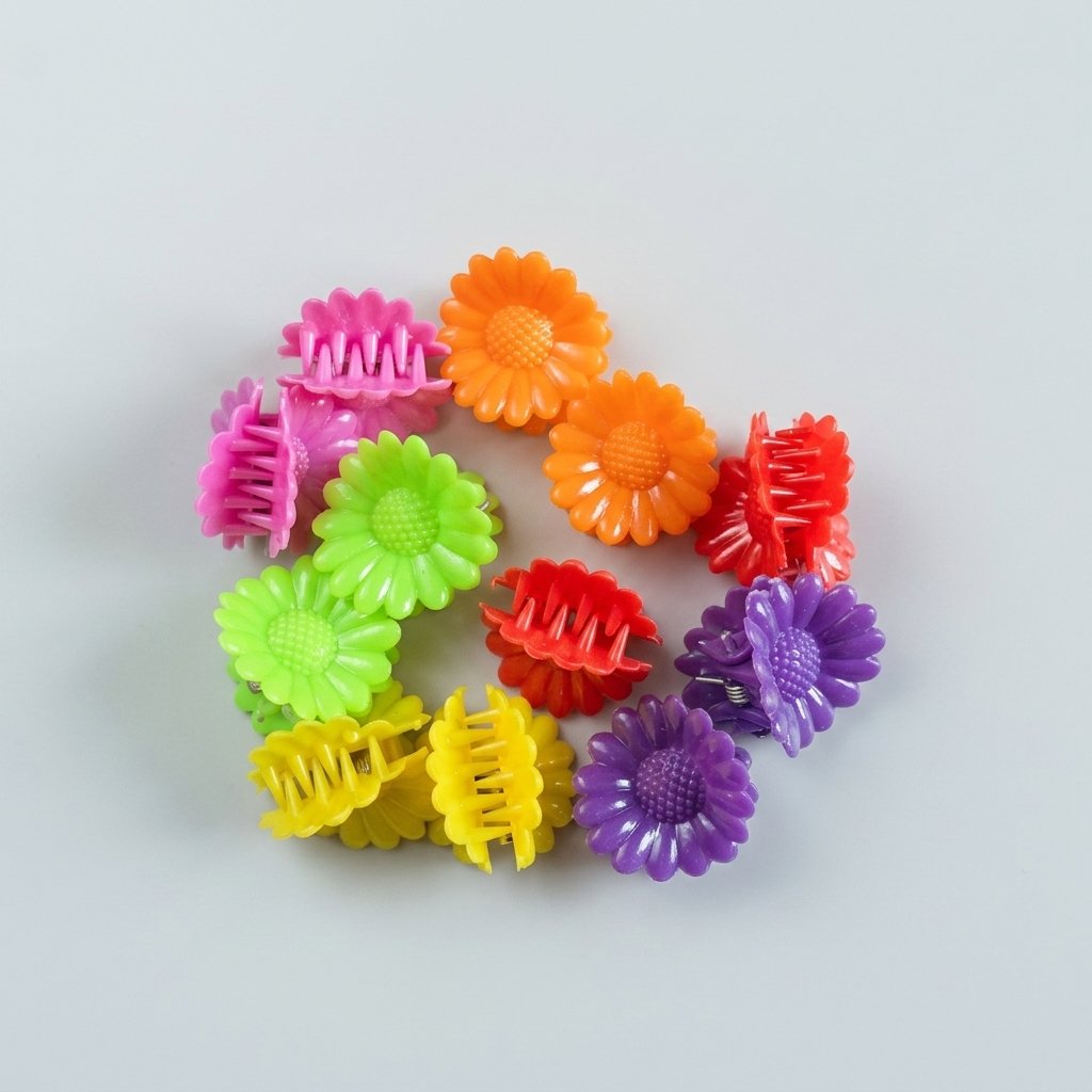 Mini Sunflower Hair Catcher Clips Set - Pack of 12 (6 Pairs in Assorted Colors)